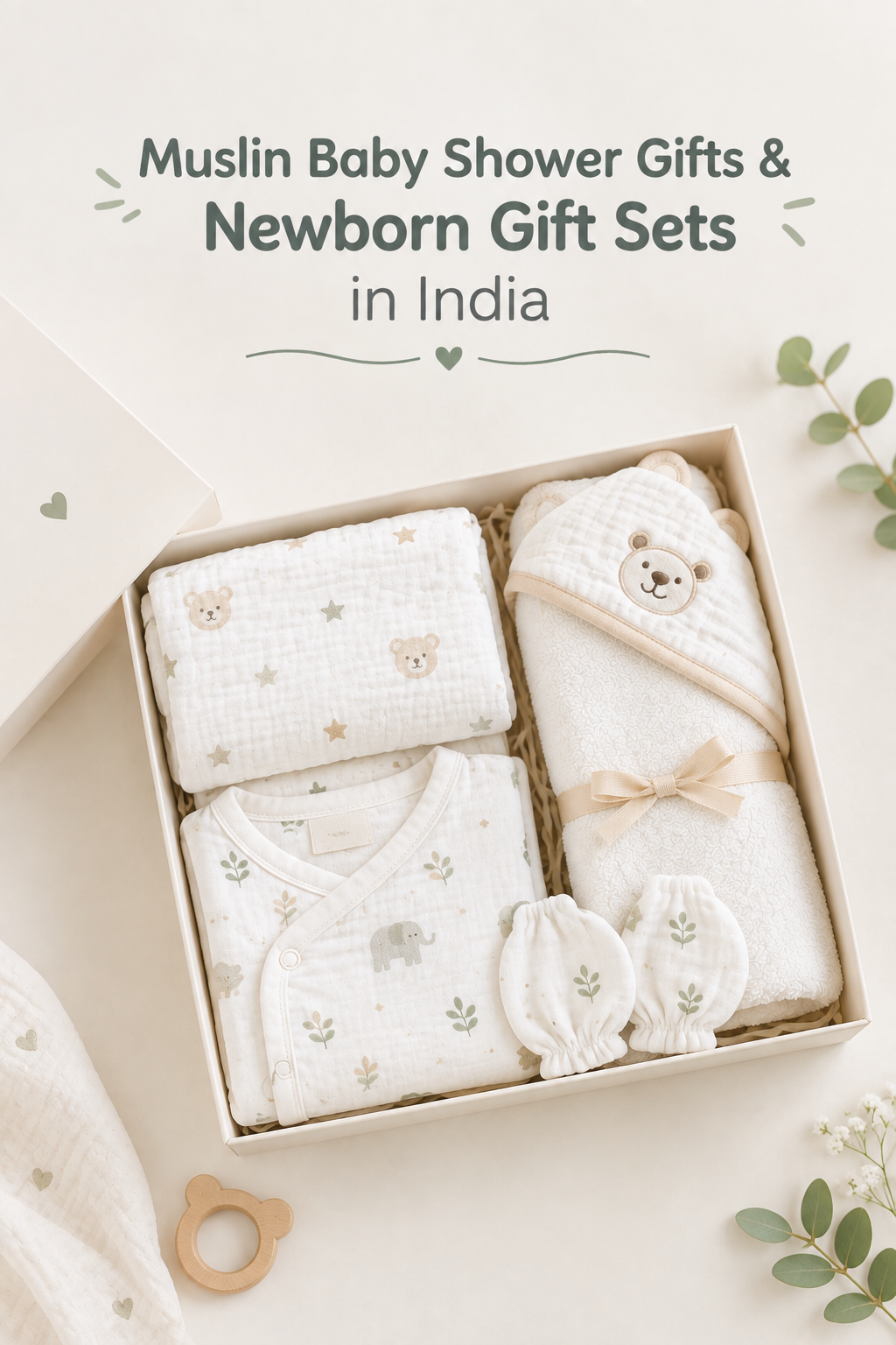 Newborn gifting set muslin India and muslin baby gift hamper India: muslin baby shower gifts and return gifts by ViRAN Kids