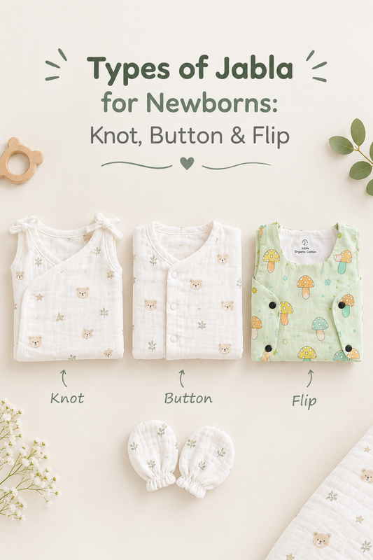 Muslin jabla for newborns: organic muslin jabla newborn India in knot, button and flip styles by ViRAN Kids