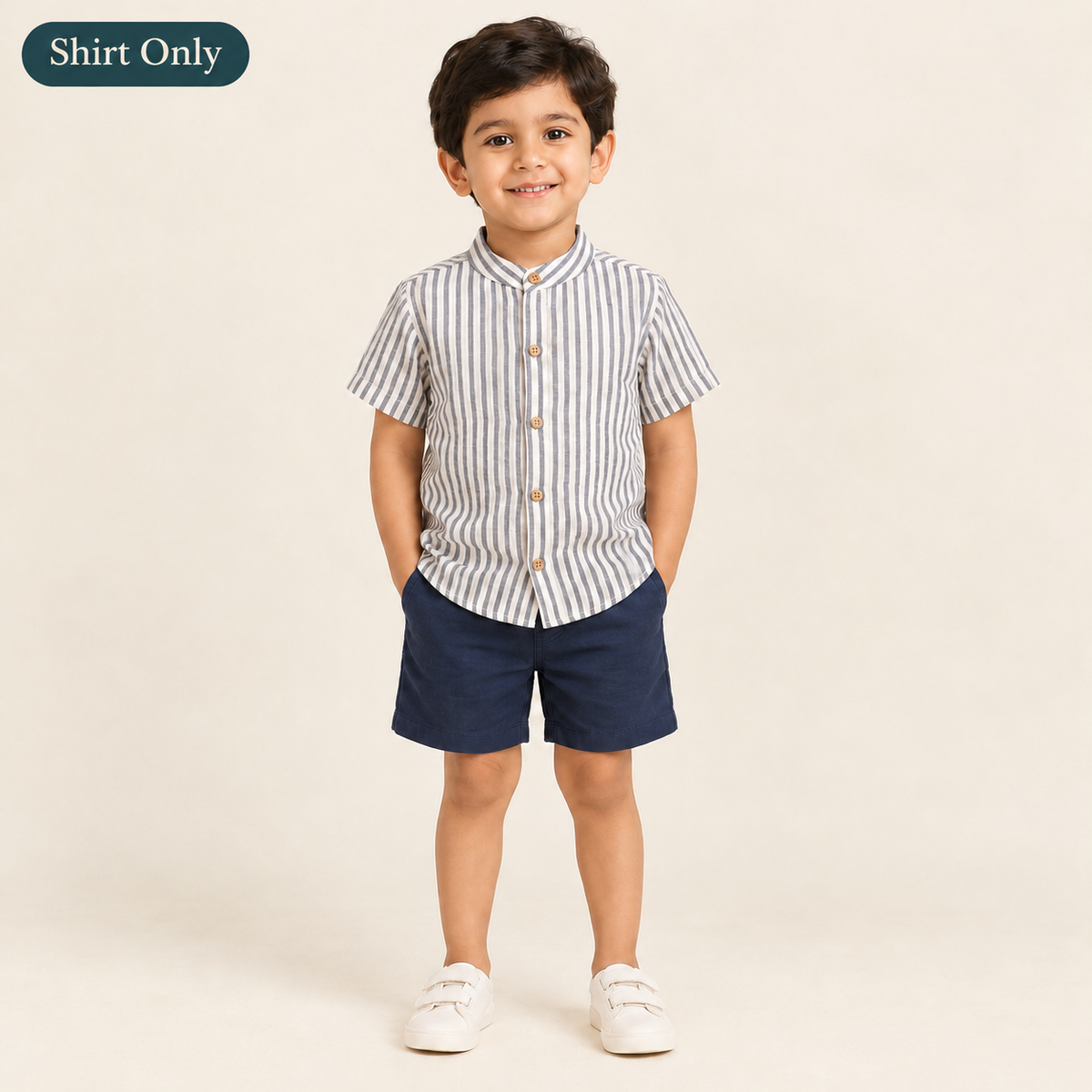 Double layer muslin shirt for kids in gray stripes, shirt only - ViRAN Kids