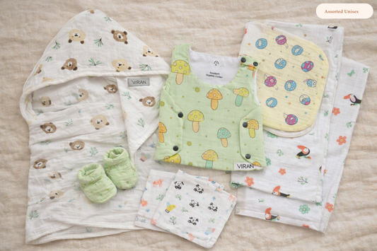Baby hospital bag kit in organic muslin by ViRAN Kids