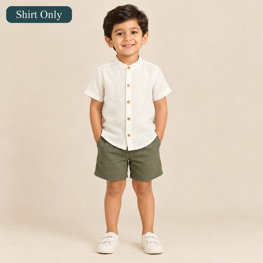 Double layer muslin shirt for kids in plain white, shirt only - ViRAN Kids