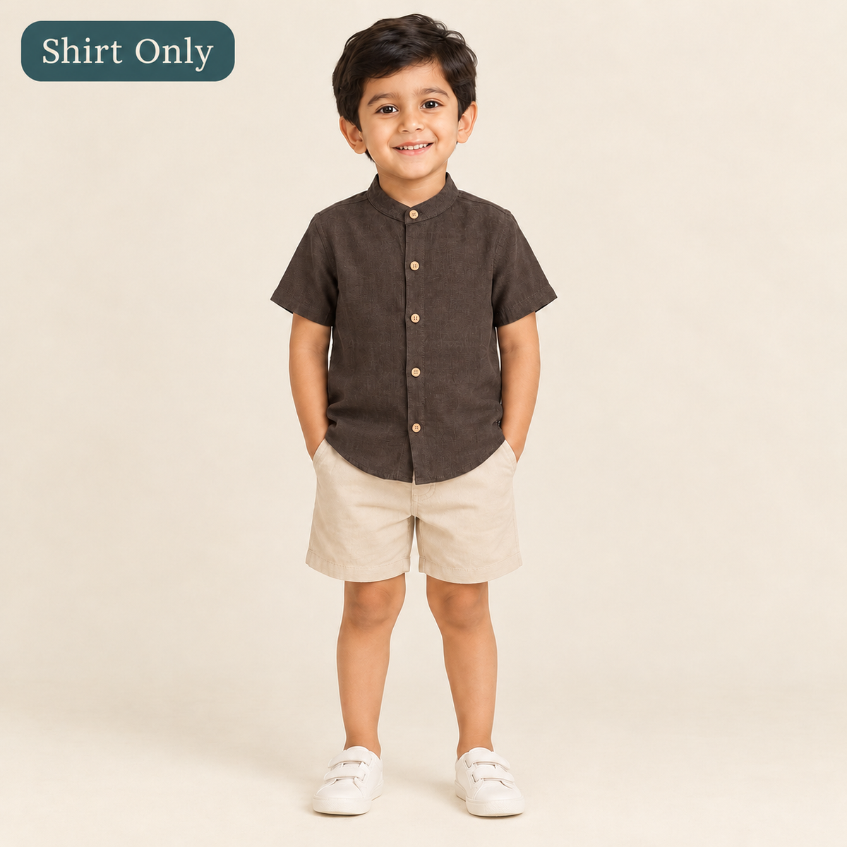 Double layer muslin shirt for kids in brown, shirt only - ViRAN Kids